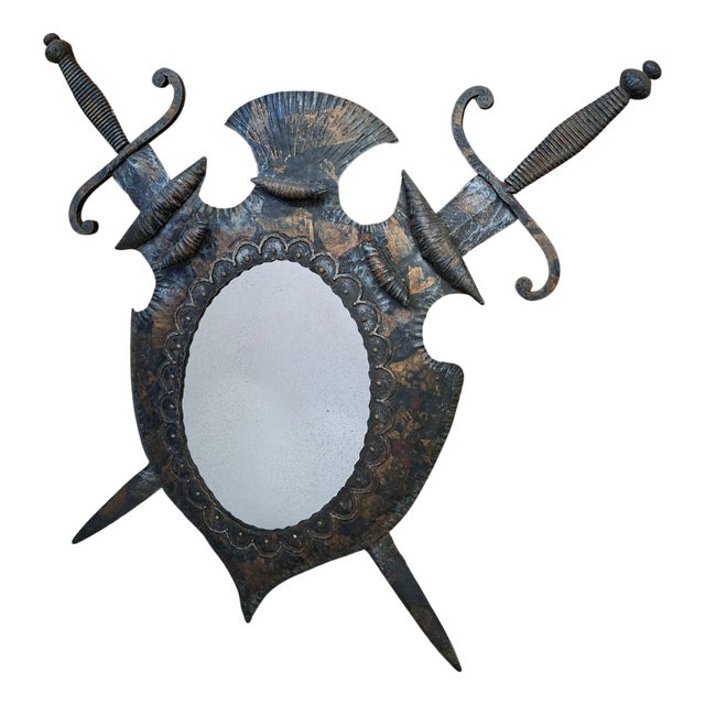 Heraldic Mirror in Wrought Iron, 1970s For Sale