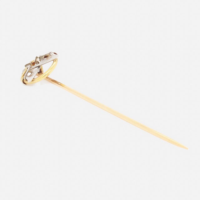 Gold Antique French 18k Gold Stickpin With Ice Skates For Sale - Image 8 of 12