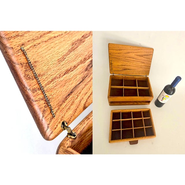 1970s American Craftsman Oak Wood Jewelry Box With Drawer For Sale - Image 9 of 16