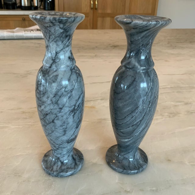 Late 20th Century Grey Marble Bud Vases - a Pair For Sale - Image 9 of 9