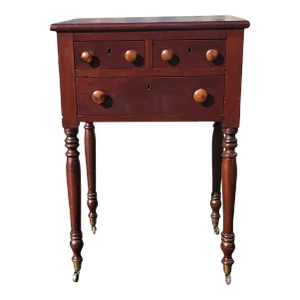 19th Century 3-Drawer Turned Legs Mahogany Work Table on Wheels