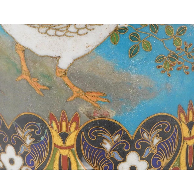 Late 19th Century Pair of Japanese Cloisonne Enamel Ducks Birds and Floral Turquoise Grounds Vases For Sale - Image 5 of 9