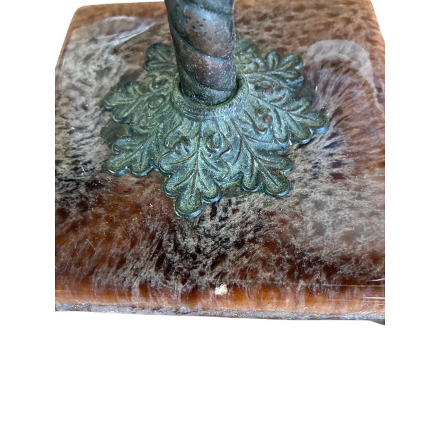 Antique Arts Crafts Copper Desk Lamp Clay Tile Base Ruffle Clam Shell Shade For Sale - Image 9 of 12