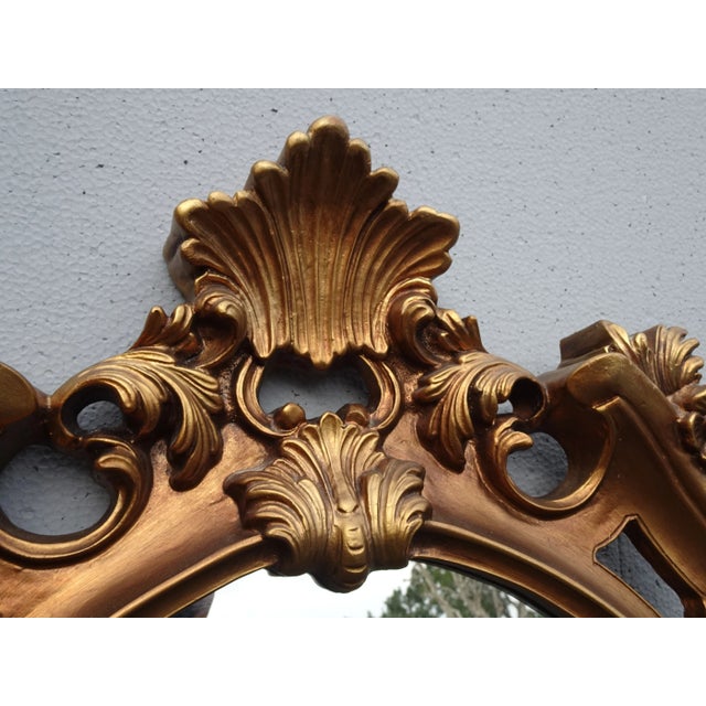 32"Tall Vintage French Provincial Ornate Gold Syroco Style Wall Mantle Mirror For Sale - Image 10 of 13