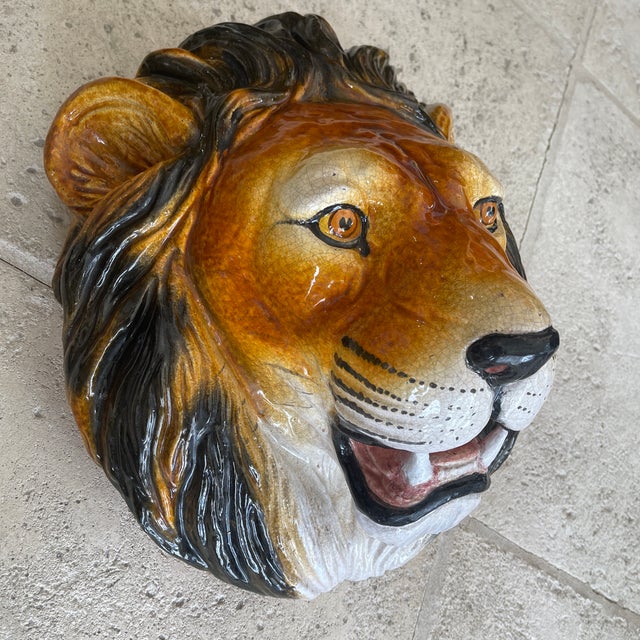 Mid 20th Century Mid 20th Century Large Head Wall Decor Lion From Italy For Sale - Image 5 of 9