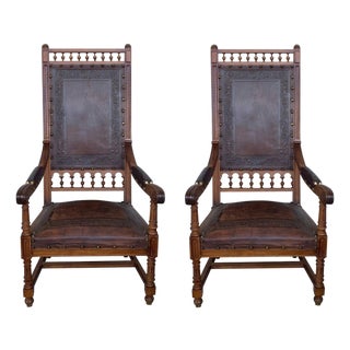 Louis XVI Style Italian Pair of Carved Walnut Armchairs, 1900s For Sale