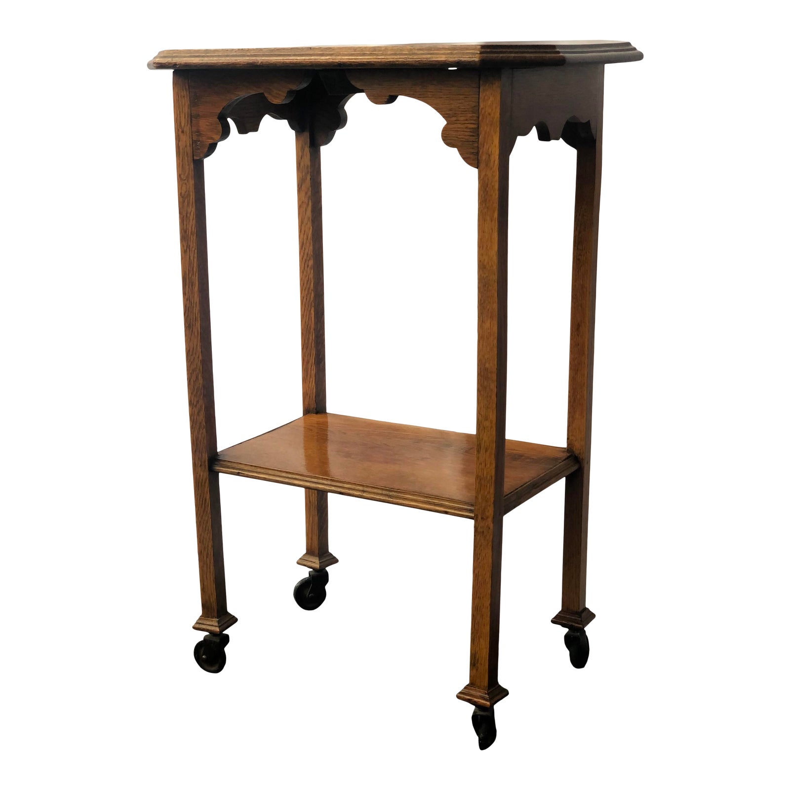 English Oak Arts and Crafts End Table With Casters Chairish