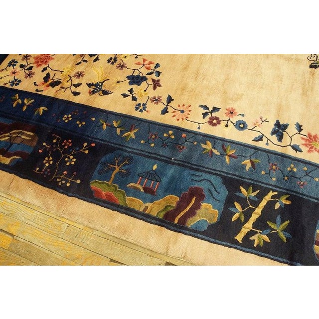 1920s Antique Beige Open Field Medallion Scene Pictoral Large Chinese Peking Rug For Sale - Image 10 of 10