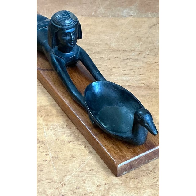 Wood Vintage Metal Egyptian Figure on Wood Base For Sale - Image 7 of 12