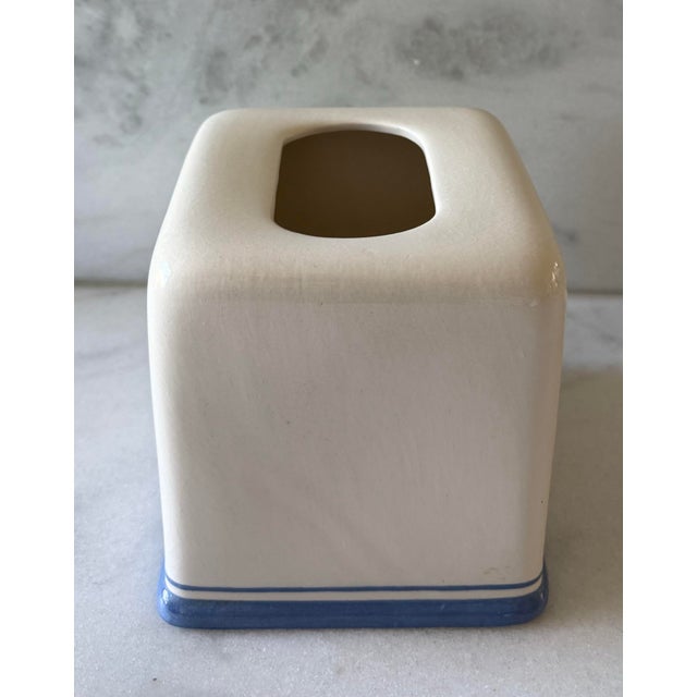 Vintage Ivory and Blue Ceramic Tissue Box Cover For Sale - Image 4 of 8