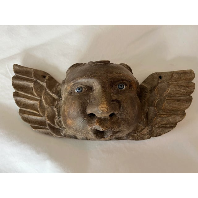 Brown Antique Spanish Colonial Style Immortal Angel Wood Carving For Sale - Image 8 of 8