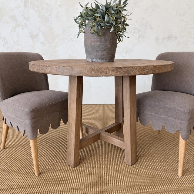 Hana Dining Table in Reclaimed Elm Wood 42″ D x 30″H Clearance under top 28″ Leg to edge: 7.25″ – 9.5″ Leg 3.5″w x 2″d...