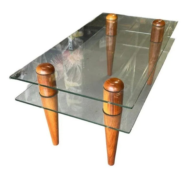 Mid-Century Modern 1960s Fabio Lenci Inspired Floating Glass Walnut Coffee Table For Sale - Image 3 of 6