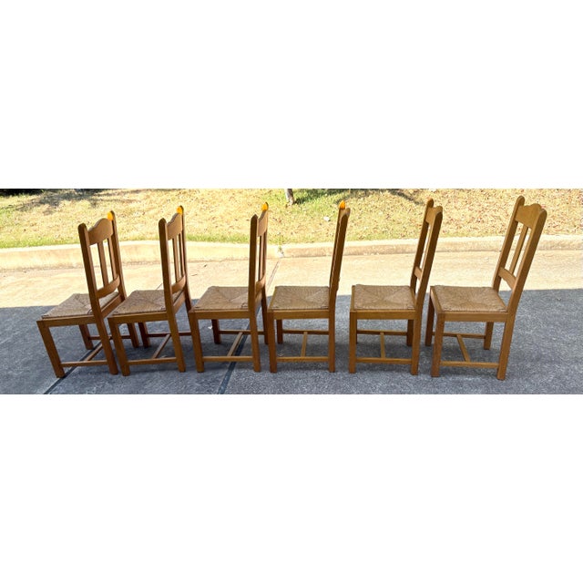 Wood Vintage French Country Rush Seat Dining Chairs - Set of 6 For Sale - Image 7 of 10