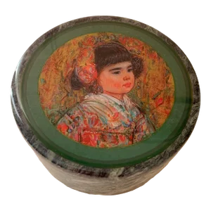 Vintage Mid Century Neoclassical Green Marble Round Box