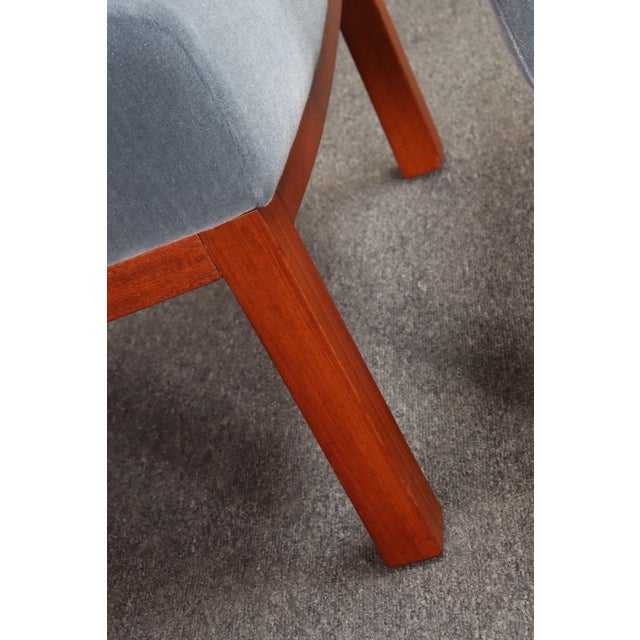Pair of Mahogany and Blue Mohair Slipper Chairs by Edward Wormley for Dunbar For Sale - Image 17 of 18