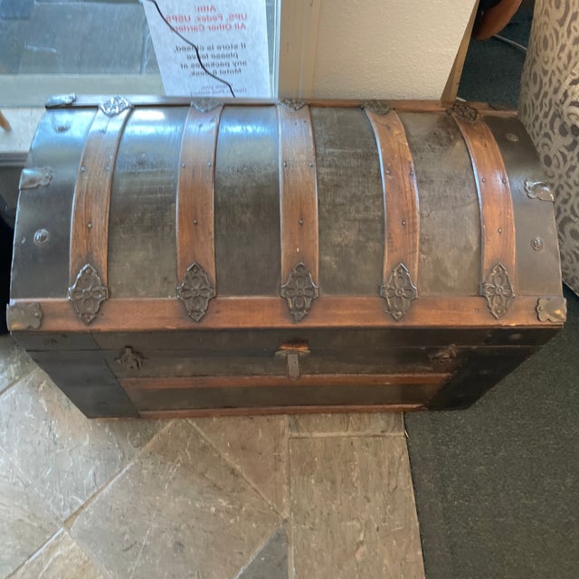 Victorian Antique 1800's Dome Top Steamer Trunk For Sale - Image 3 of 13