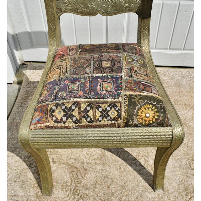 Metal Clad Rams Head Side Chair Anglo Indian Regency Repousse Vintage For Sale - Image 10 of 12