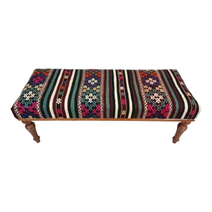 Bohemian Kilim Upholstered Ottoman Bench