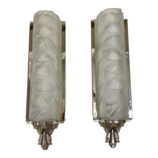 Pair of French Art Deco Wall Sconces Signed by Degue For Sale