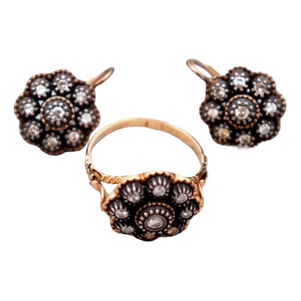 Ring and Earring Set in 19.2k Gold with Diamond Setting, Set of 3 For Sale
