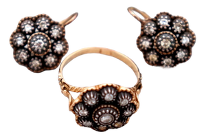 Ring and Earring Set in 19.2k Gold with Diamond Setting, Set of 3