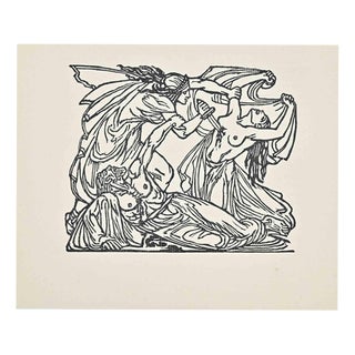 Otto Hupp, Nude, Jew's Harp and Flute: New Verse-Zincography, 1907, Woodcut For Sale