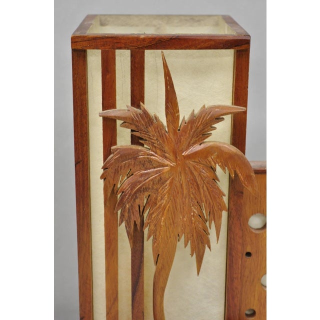 Vintage Mid Century Modern Carved Hawaiian Koa Wood Palm Tree Tiki Table Lamp For Sale - Image 4 of 15