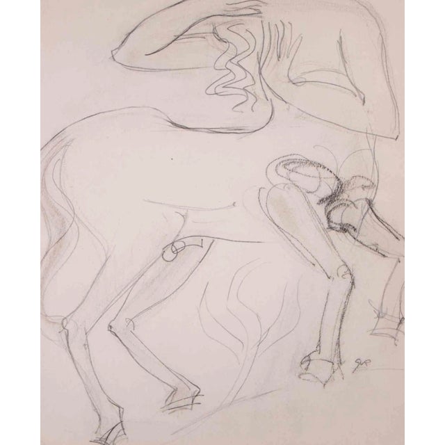 Raymond Veysset, Horseman, Original Carbon Pencil Drawing, Mid-20th Century For Sale