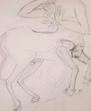 Raymond Veysset, Horseman, Original Carbon Pencil Drawing, Mid-20th Century