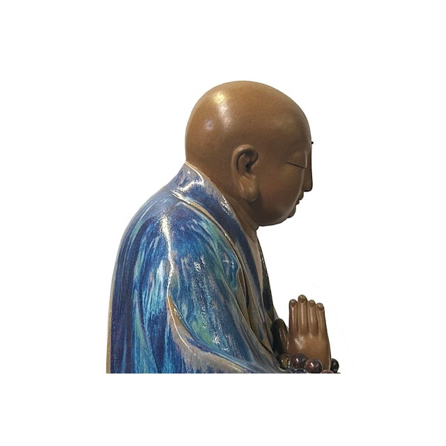 Fine Chinese Shiwan-Style Ceramic Luohan Amitabha in Deep Sea Glaze For Sale - Image 11 of 13