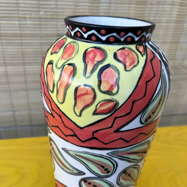 Hand Painted Studio Pottery Vase by the Uncedo Project South Africa. Dated 2002 For Sale - Image 12 of 13