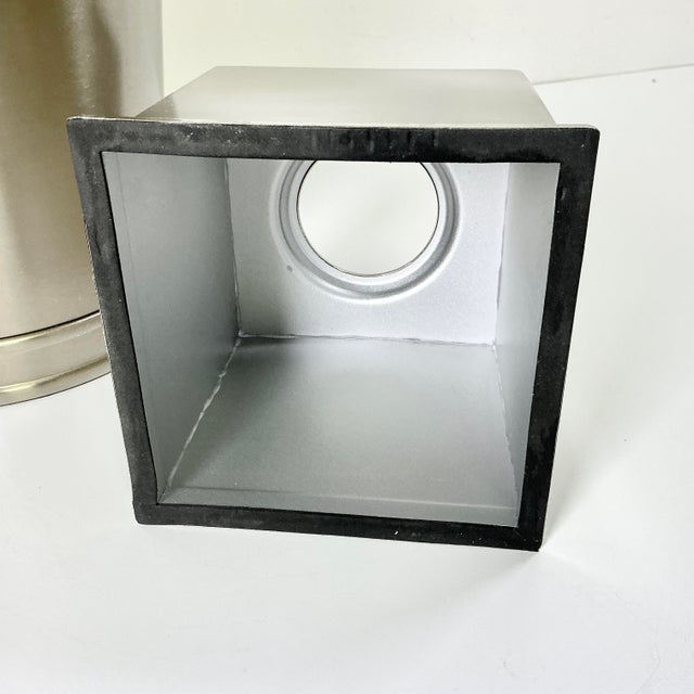 Silver 1990s Vintage Contemporary Modern Nickel Satin Finish Bathroom Wastebasket, Tissue Box Cover - Set of 3 For Sale - Image 8 of 10