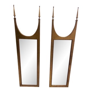 Pair of Gothic Cathedral Giltwood Wall Mirrors With Finials For Sale