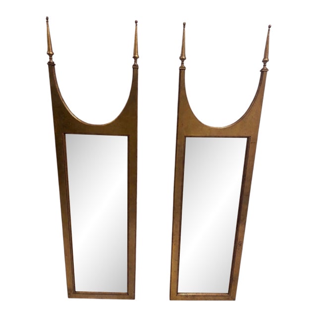 Pair of Gothic Cathedral Giltwood Wall Mirrors With Finials For Sale