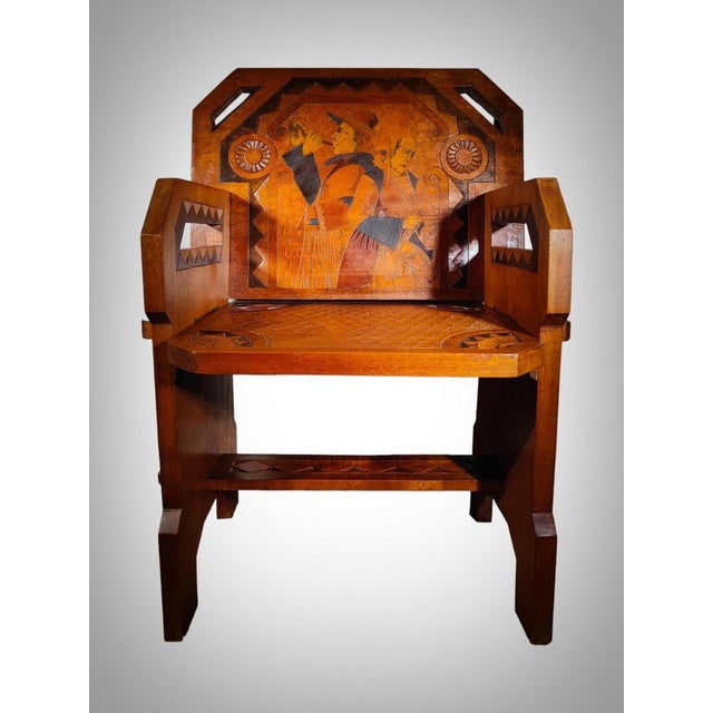 Breton Art Deco Armchair Paul Fouillen Breton Art Deco armchair representing two Breton characters. Decorated with...