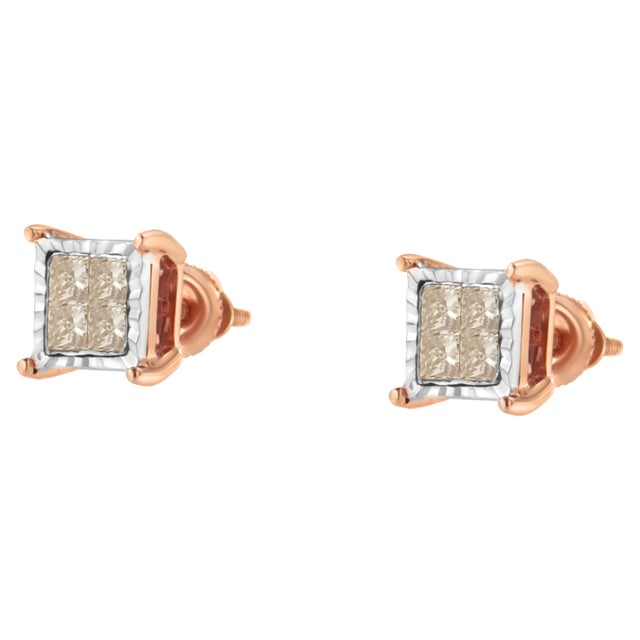 10K Two-Toned Princess-Cut Composite Diamond Stud Earrings (1/2 cttw, J-K Color, I1-I2 Clarity) For Sale - Image 4 of 6