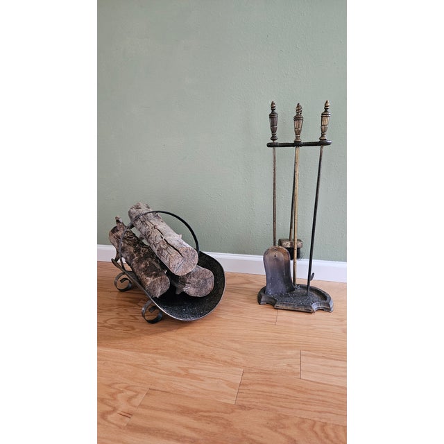 Very elegant set for the fireplace including 1 tool holder, 3 tools, and 1 log holder. We love the hammered pattern on the...