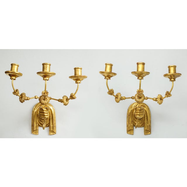 Gold Bespoke Giltwood Hand-Carved Sconces - Pair For Sale - Image 8 of 8