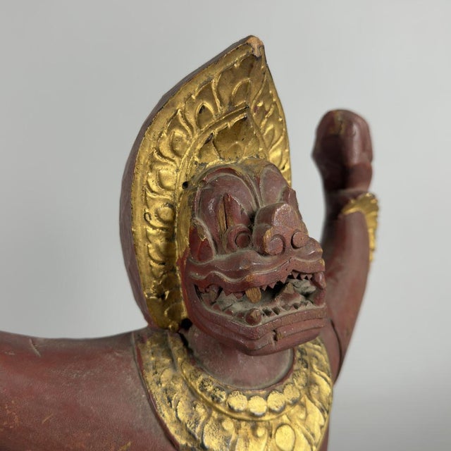 Wooden Sacred Guardian Temple Statue, Thailand, 19th Century For Sale - Image 9 of 14
