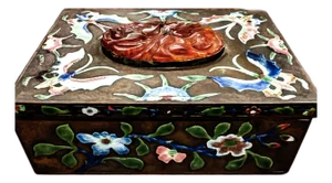 Early 20th Century Chinese Jade and Enamel Cloisonne Hinged Metal Box