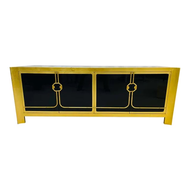 Mastercraft Mid-Century Modern Sideboard/Dresser, Ebony, Gilt Gold For Sale