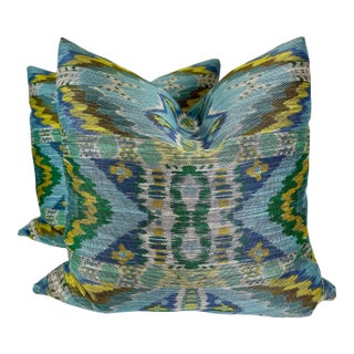 Vervain "Rythmic" in Aqua 22" Pillows-A Pair For Sale