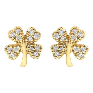10K Yellow Gold Diamond Accent 4 Leaf Clover Stud Earrings, A Pair For Sale