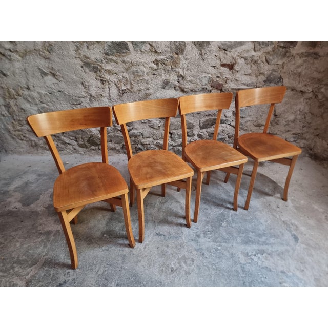 1960s Mid-Century French Bistro Chairs in Beech and Plywood, 1960s, Set of 4 For Sale - Image 5 of 18