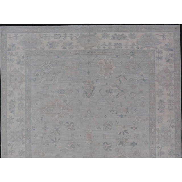 Modern Oushak in All-Over Floral Design With Light Gray Background and Neutral Colors For Sale - Image 9 of 13