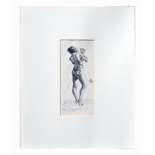On the Beach - 1940s Baroque Style Figurative Print, Ink on Paper, Signed Study of a female nude in the Baroque style, by...