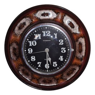 Vintage Round Wall Clock with Glazed Ceramic Case from Dugena, 1970s For Sale