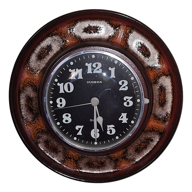 Vintage Round Wall Clock with Glazed Ceramic Case from Dugena, 1970s For Sale
