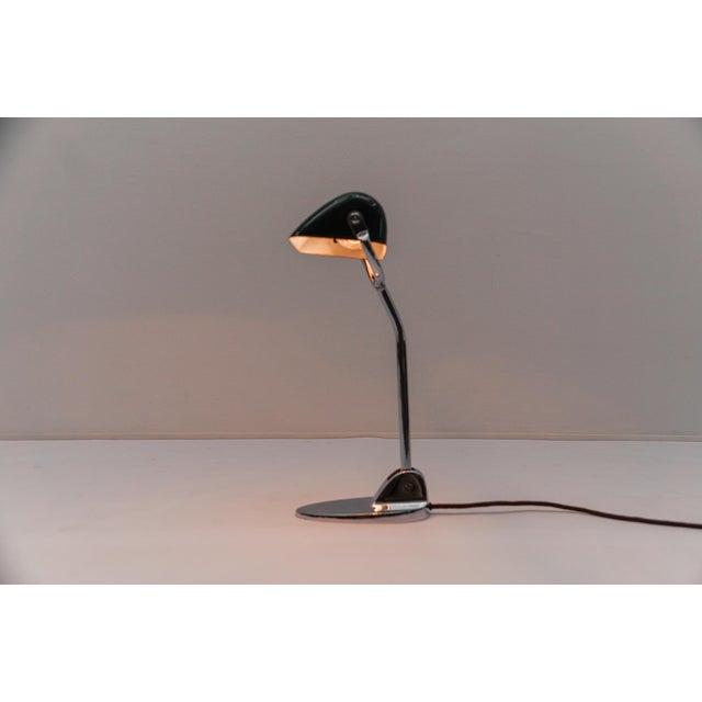 Bauhaus Chrome and Green Enamel Banker Lamp by Jacobus, 1930s For Sale - Image 9 of 18